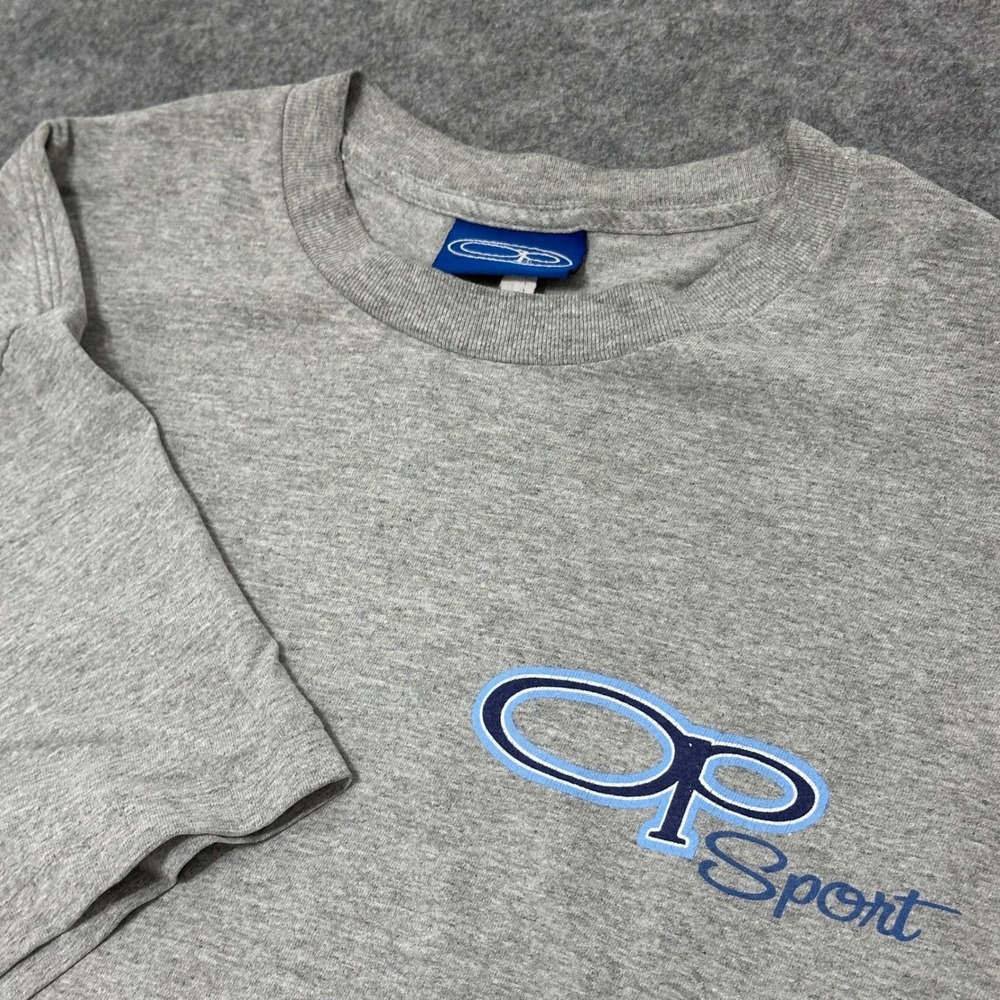 Vintage Y2K Ocean Pacific OP Sport T Shirt Mens L Gray Surf Skate Graphic Tee